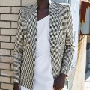 Zara Houndstooth Checkered Plaid Blazer Black and White